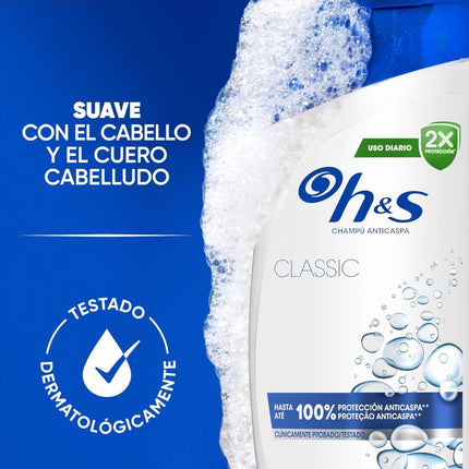 H&S Classic Champú anticaspa 0% parabenos fosfatos parafinas Hasta 100% Protección Anticaspa 300 ml