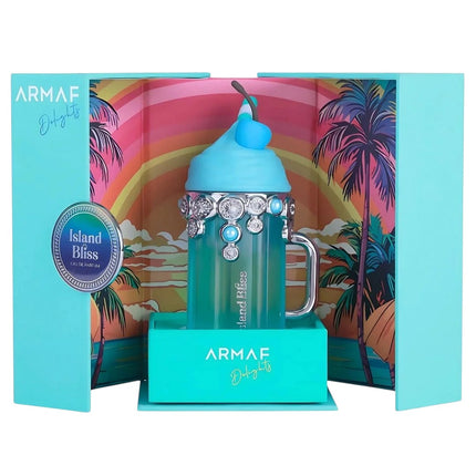 Armaf Delights Island Bliss Eau de Parfum 100 ml – Fragancia gourmand tropical para mujer con frasco joya azul, ideal para verano y regalo