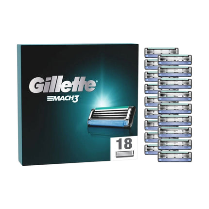 Gillette Mach3 – 18 cuchillas de recambio (3 hojas) con banda lubricante Micro-Guard, afeitado suave y apurado
