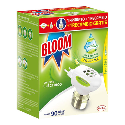 Bloom ProNature Eléctrico Líquido (1 aparato + 2 recambios), ambientador eléctrico, repelente antimosquitos, fórmula con aceites esenciales, 90 días de uso