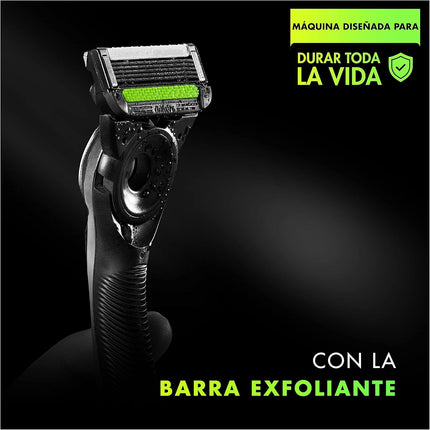 Gillette Labs Máquina de Afeitar con Barra Exfoliante – Incluye 1 Mango, 5 Recambios, Stand Magnético y Estuche de Viaje – Afeitado Suave y Preciso