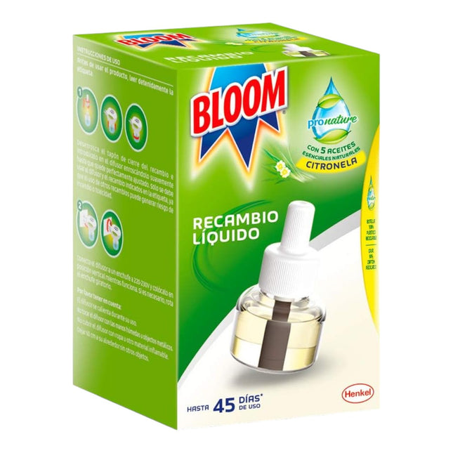 Bloom ProNature Recambio Eléctrico Líquido Antimosquitos – 90 Días, con Aceites Esenciales