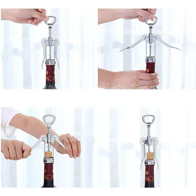 Sacacorchos 2 en 1 para Vino y Cerveza | Estilo Profesional de Camarero con Doble Palanca y Descapsulador