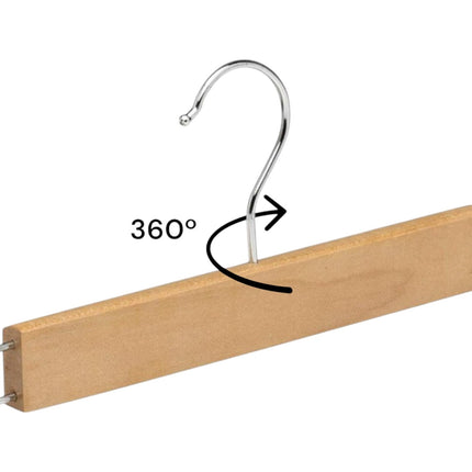 DISTRIBUX Pack de 6 Perchas de Madera para Pantalones Percha para Faldas Vaqueros con y Gancho Giratorio 360° y Pinzas Ajustables Anticorrosión Color Madera