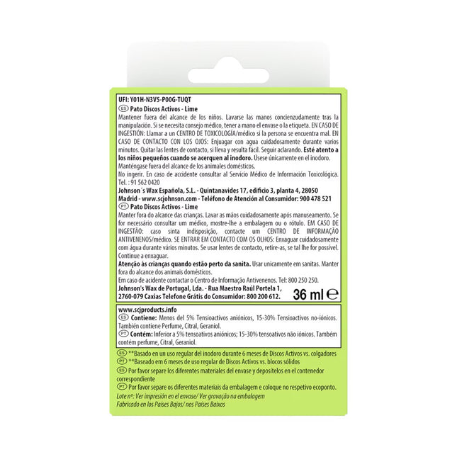 PATO desinfectante WC discos activos de gel lima fresca aparato + recambio 6 discos