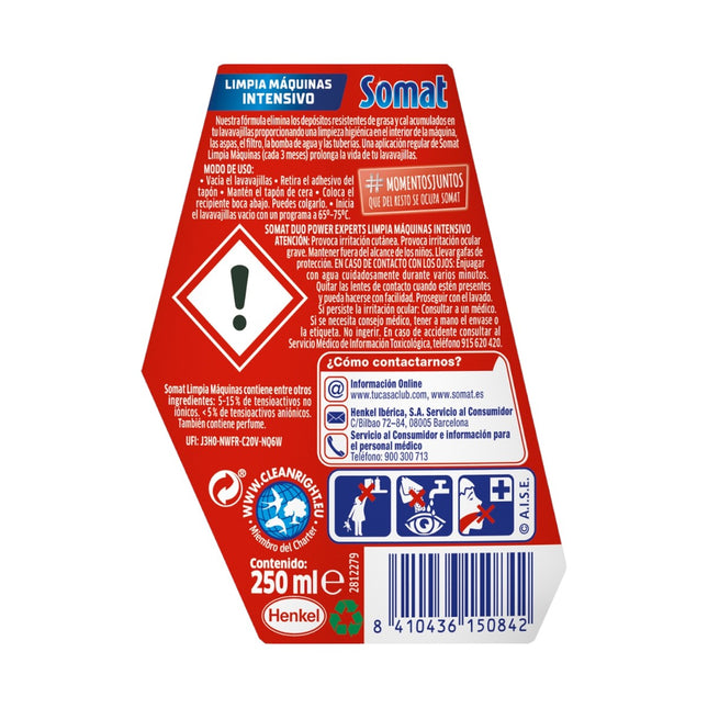 SOMAT limpia máquinas de lavavajillas intensivo elimina grasa & cal botella 250 ml