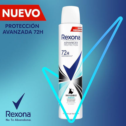 Rexona Pack de 2 botes de Desodorante Aerosol Protection Invisible Aqua 72h para mujer 200ml (400 ml en total)
