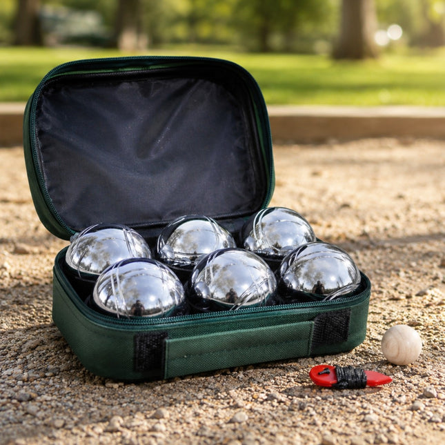 Set de Petanca con 6 Bolas Metálicas, 1 Boliche de Madera y Cuerda de Medición, Juego con Estuche de Transporte, Ideal para Exterior