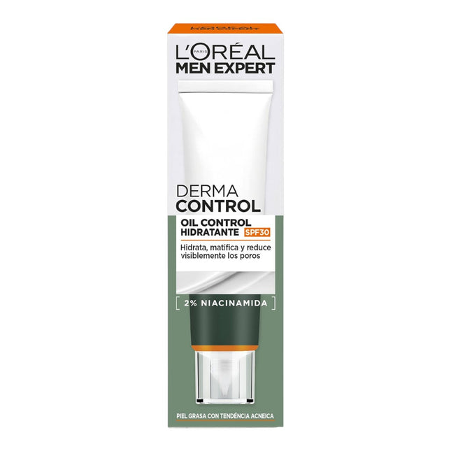 L’Oréal Men Expert Derma Control Oil Control Hidratante SPF30, Crema Facial para Hombre con 2% Niacinamida, Matifica y Reduce Visiblemente los Poros, 40 ml