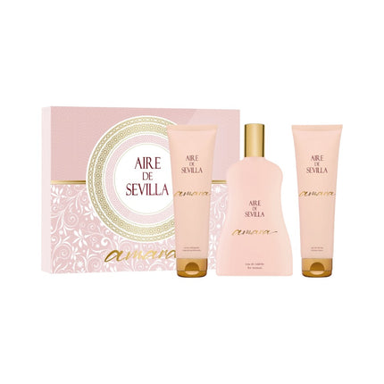 Aire de Sevilla Amara Estuche Mujer – Eau de Toilette 150ml + Gel de Ducha + Crema Corporal Hidratante | Set Regalo Femenino con Fragancia Floral Fresca y Elegante