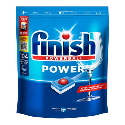 Finish Powerball Power Fresh Pastillas Lavavajillas All in 1, Detergente para Lavavajillas, Eficaz contra Grasa Incrustada, 104 Pastillas, 1664 g