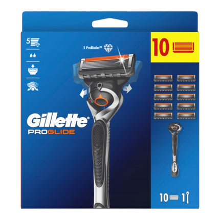 Gillette ProGlide Máquina de Afeitar para Hombre + 10 Recambios – Afeitado Suave y Preciso con 5 Hojas y Banda Lubricante Mejorada