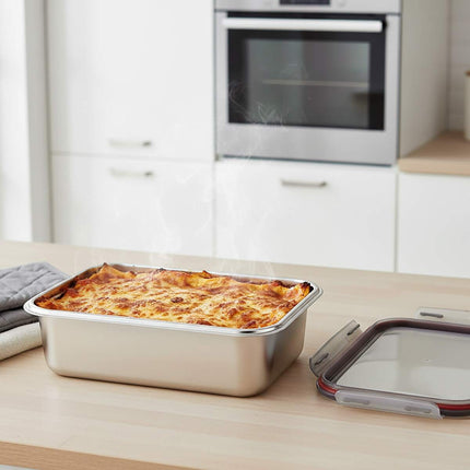 Metaltex Set 3 Contenedores Herméticos de Acero Inoxidable, Fiambreras Reutilizables 650/1300/2250 ml, Aptos para Microondas y Horno sin Tapa, Lavavajillas, Tapa con Cierre Antifugas
