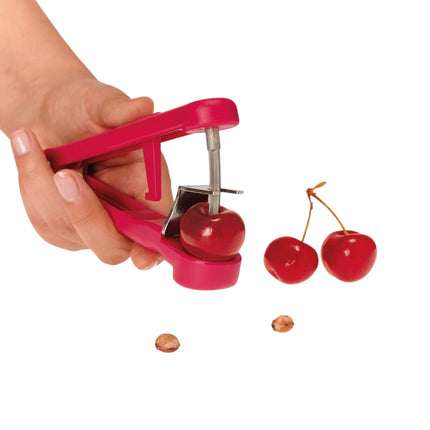Metaltex Lady Kirsch Deshuesador de Cerezas, Quitahuesos Manual con Sistema de Cierre, Acero Inoxidable y Plástico ABS, Color Rojo