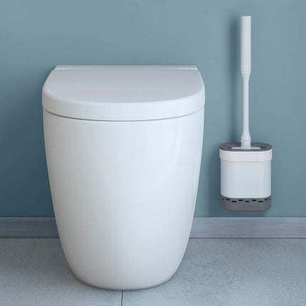 Metaltex Cleany Escobilla WC con Recipiente, Cepillo de Baño Flexible, Cabezal TPR Fácil de Limpiar, Soporte Ventilado Libre de Olores 13 x 8 x 47 cm