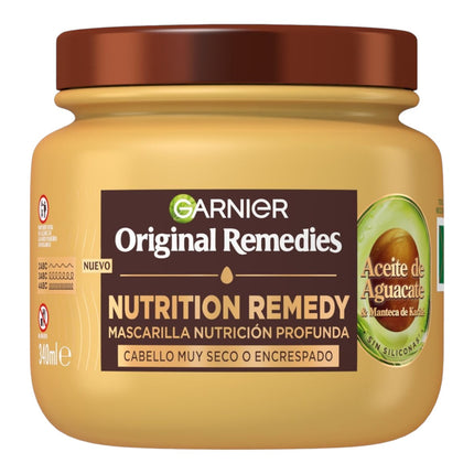 Garnier Original Remedies Nutrition Remedy Mascarilla Nutrición Profunda 340 ml, con Aceite de Aguacate y Manteca de Karité, para Cabello Muy Seco o Encrespado, Sin Siliconas
