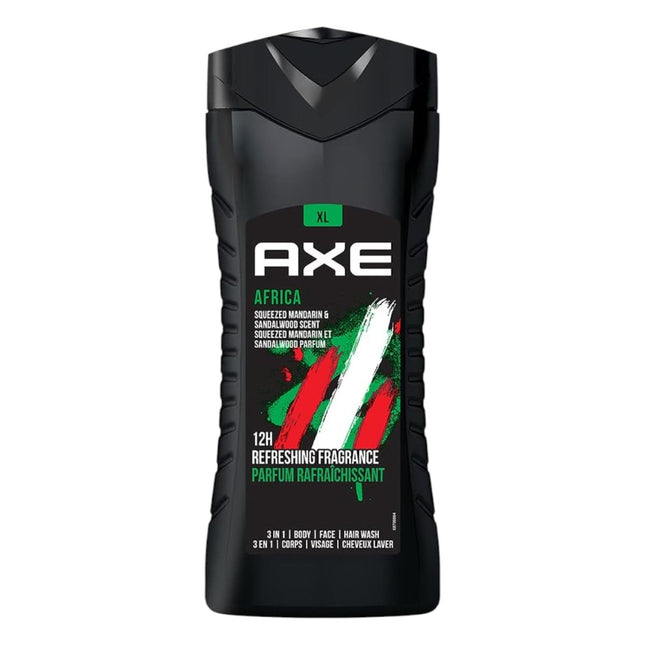 AXE Africa Gel de Ducha Hombre 3 en 1 XL, Cuerpo Cara y Cabello, Aroma Mandarina Exprimida y Sándalo, Fragancia Refrescante 12H, 400 ml