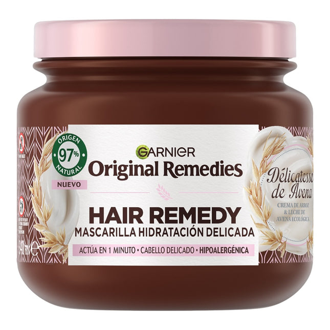 Garnier Original Remedies Hair Remedy Mascarilla Hidratación Delicada 340 ml, con Crema de Arroz y Leche de Avena Ecológica, para Cabello Delicado, Hipoalergénica