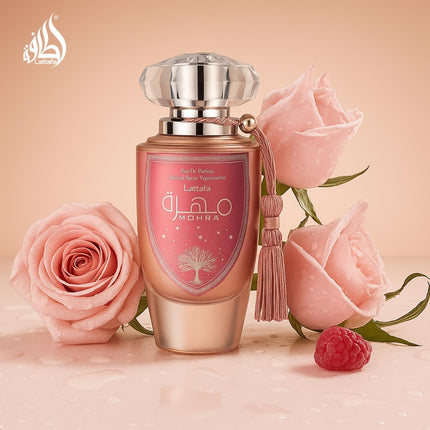 Lattafa Mohra Silky Rose Eau de Parfum 100 ml, Perfume Mujer EDP con Vaporizador, Fragancia Floral Rosa, Frasco Elegante