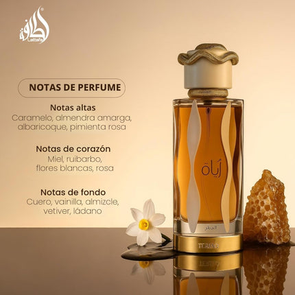 Lattafa Teriaq Eau de Parfum Mujer 100 ml, Perfume Oriental Dulce y Floral, Fragancia con Caramelo, Miel, Vainilla, Rosa y Cuero, Perfume Femenino Elegante y Duradero