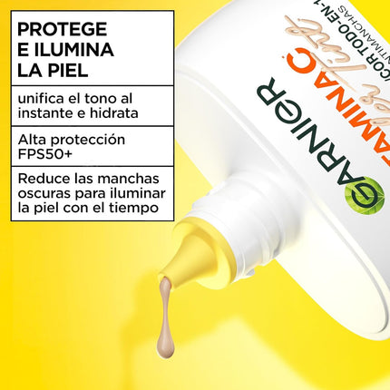 Garnier Vitamina C Wonder Tint Fluido con Color Todo en 1 Tono Claro, SPF50+, Hidratante Facial con Niacinamida y Vitamina C, Fórmula Vegana 40 ml