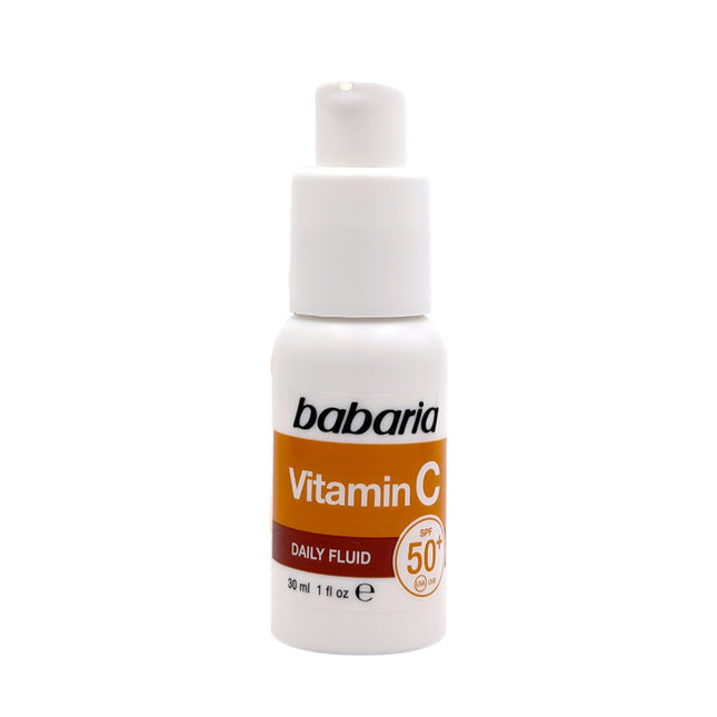 Babaria Vitamin C Daily Fluid SPF50+, Fluido Facial Iluminador, Vitamina C y Niacinamida, Protección Solar Alta, Textura Ultraligera, 30 ml