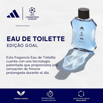 Adidas UEFA Champions League Goal Eau de Toilette Hombre, 100 ml, Fragancia Masculina Fresca Aromática Verde, Colonia Deportiva de Larga Duración