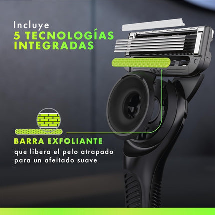 Gillette Labs Maquinilla de Afeitar Hombre con Barra Exfoliante, 7 Recambios, Base Magnética y Soporte, 5 Tecnologías Integradas, Afeitado Suave y Apurado, Compatible con Recambios Gillette Labs