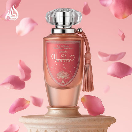 Lattafa Mohra Silky Rose Eau de Parfum 100 ml, Perfume Mujer EDP con Vaporizador, Fragancia Floral Rosa, Frasco Elegante