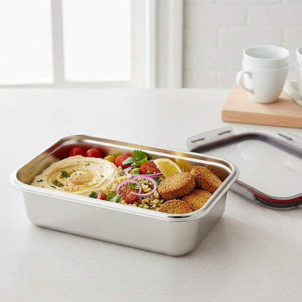 Metaltex Set 3 Contenedores Herméticos de Acero Inoxidable, Fiambreras Reutilizables 650/1300/2250 ml, Aptos para Microondas y Horno sin Tapa, Lavavajillas, Tapa con Cierre Antifugas