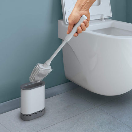 Metaltex Cleany Escobilla WC con Recipiente, Cepillo de Baño Flexible, Cabezal TPR Fácil de Limpiar, Soporte Ventilado Libre de Olores 13 x 8 x 47 cm