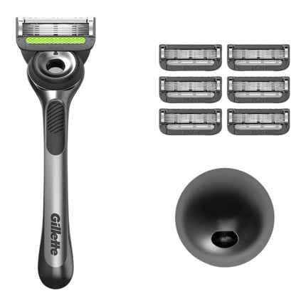 Gillette Labs Maquinilla de Afeitar Hombre con Barra Exfoliante, 7 Recambios, Base Magnética y Soporte, 5 Tecnologías Integradas, Afeitado Suave y Apurado, Compatible con Recambios Gillette Labs