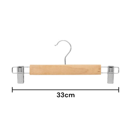 DISTRIBUX Pack de 6 Perchas de Madera para Pantalones Percha para Faldas Vaqueros con y Gancho Giratorio 360° y Pinzas Ajustables Anticorrosión Color Madera