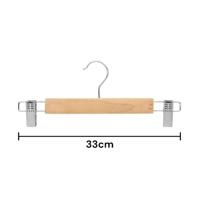 DISTRIBUX Pack de 6 Perchas de Madera para Pantalones Percha para Faldas Vaqueros con y Gancho Giratorio 360° y Pinzas Ajustables Anticorrosión Color Madera