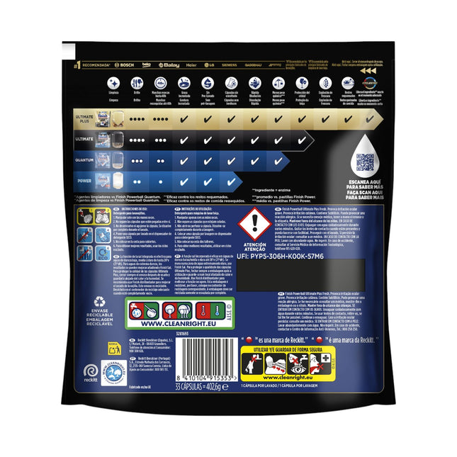 FINISH 33 Cápsulas de Detergente Lavavajillas Powerball Quantum Plus Fresh