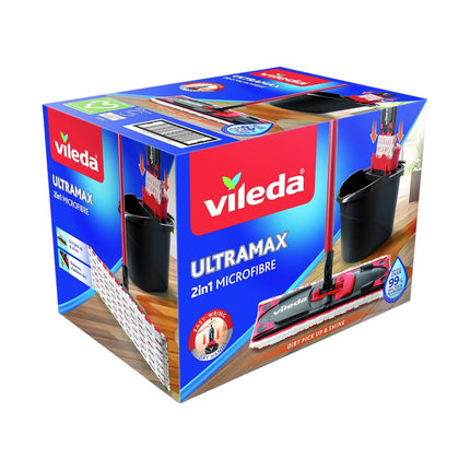 Vileda - Juego Completo de Limpieza de Suelos con Sistema Ultramat con Paño de Microfibra y Cubo PowerPresse