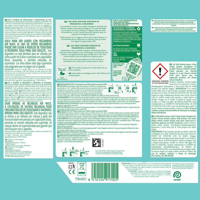 Air Wick Ambientador Eléctrico Inteligente Nenuco con Aceites Esenciales – Difusor + Recambio – 5 Niveles de Intensidad, Tecnología Anti-Fading y Botón Boost