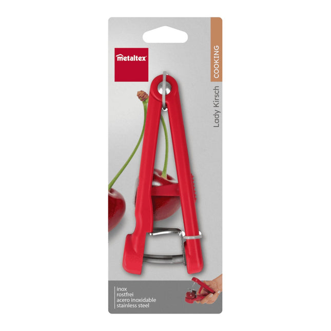 Metaltex Lady Kirsch Deshuesador de Cerezas, Quitahuesos Manual con Sistema de Cierre, Acero Inoxidable y Plástico ABS, Color Rojo