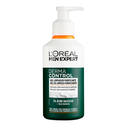 L’Oréal Paris Men Expert Derma Control Gel Limpiador Purificante, Limpiador Facial Hombre con 2% Ácido Salicílico y Niacinamida, Piel Grasa con Tendencia Acnéica, 260 ml