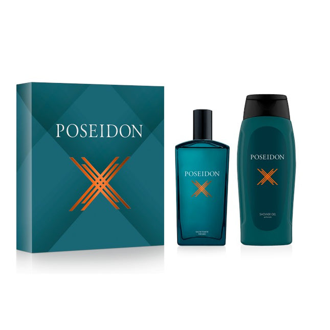 Poseidon X Set Regalo Hombre – Eau de Toilette 100 ml + Gel de Ducha 250 ml – Fragancia Masculina Fresca y Amaderada, Perfume Duradero, Ideal para Uso Diario