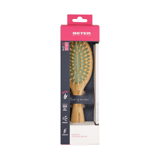 BETER Bamwood Small Cushion Brush cepillo de pelo neumático pequeño Bamwood cerdas mixtas y madera de roble