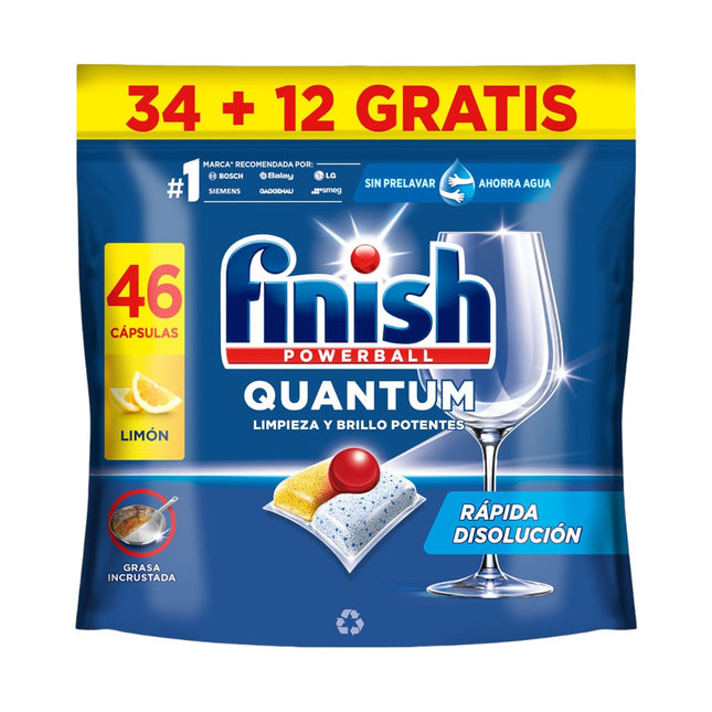FINISH Powerball Quantum lavavajillas Limpieza y Brillo Potentes limón bolsa 46 pastillas