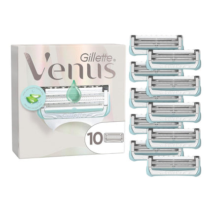 Gillette Venus Satin Care – Recambios de Cuchillas para Mujer, Pack de 10 | Especial para Ingles y Zona Íntima | Con Barra Hidratante con Aloe Vera | Ayuda a Proteger la Piel Púbica de la Irritación