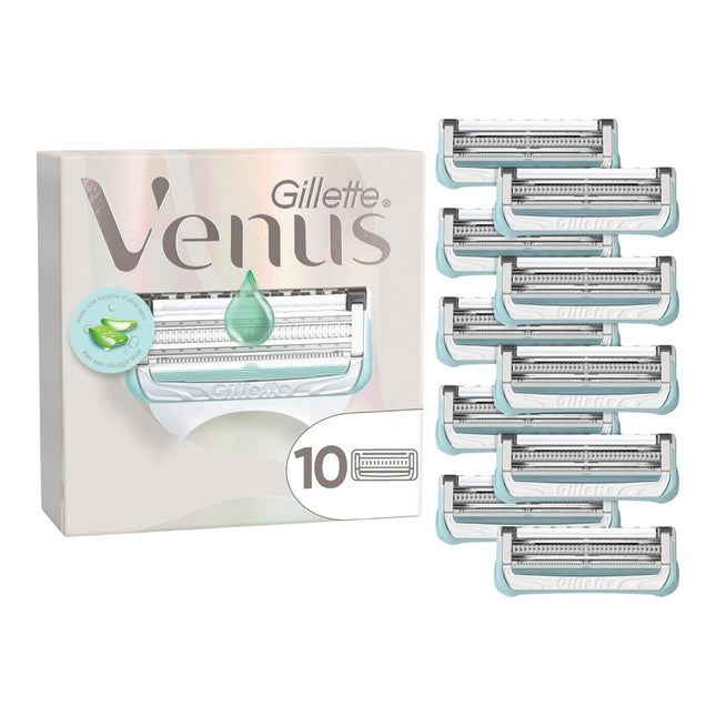 Gillette Venus Satin Care – Recambios de Cuchillas para Mujer, Pack de 10 | Especial para Ingles y Zona Íntima | Con Barra Hidratante con Aloe Vera | Ayuda a Proteger la Piel Púbica de la Irritación