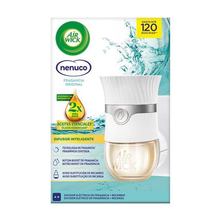 Air Wick Ambientador Eléctrico Inteligente Nenuco con Aceites Esenciales – Difusor + Recambio – 5 Niveles de Intensidad, Tecnología Anti-Fading y Botón Boost