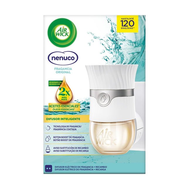 Air Wick Ambientador Eléctrico Inteligente Nenuco con Aceites Esenciales – Difusor + Recambio – 5 Niveles de Intensidad, Tecnología Anti-Fading y Botón Boost