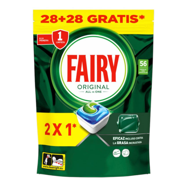 Fairy Original Todo en Uno Cápsulas para Lavavajillas, 56 Unidades