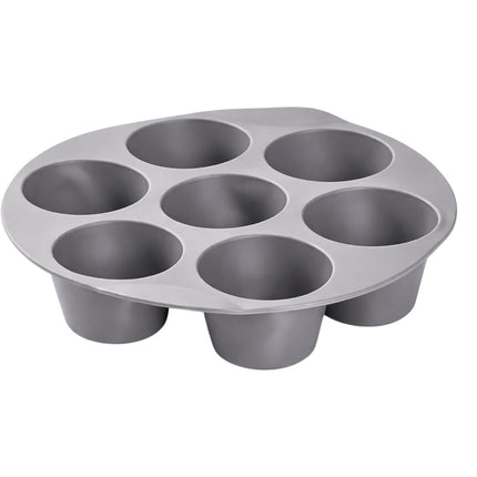 Molde para Muffins 7 Cavidades Antiadherente de Ø5 cm , Bandeja Redonda para Magdalenas, Cupcakes y Repostería, Molde Metálico Gris para Horno