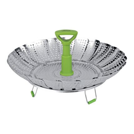 Cestillo Cocedor Vapor Plegable de Acero Inoxidable 22 cm, Vaporera Universal para Verduras, Dumplings, Patatas y Pescado, Cesta Ajustable con Asa