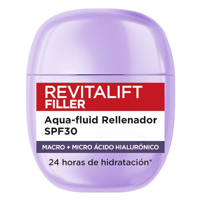 L'Oréal Paris Revitalift Filler Aqua-Fluid Rellenador SPF30, Hidratante Facial con Ácido Hialurónico, Protección Solar, Textura Ligera, 40 ml